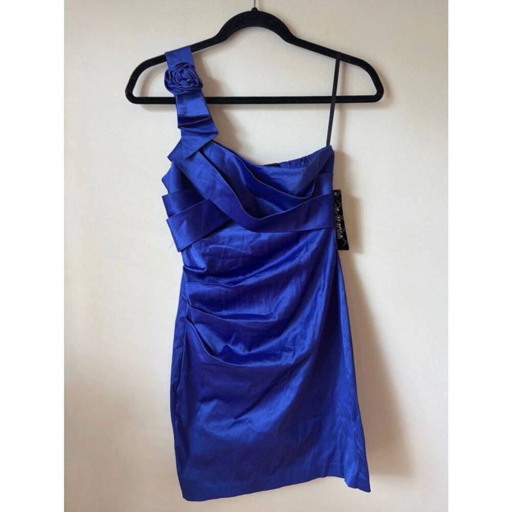 As U Wish One-Shoulder Cobalt Blue Cocktail Dress with Rosette Strap